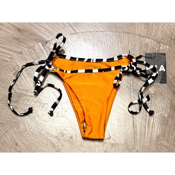 MAI MIA TIE-UP TIE-SIDE TANKINI BIKINI SADIE BOTTOM WOMEN SEXY GOLD ZEBRA SMALL - Picture 1 of 4